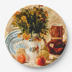 Assiettes En Carton Van Gogh - Vie morte avec pot de café et fleurs