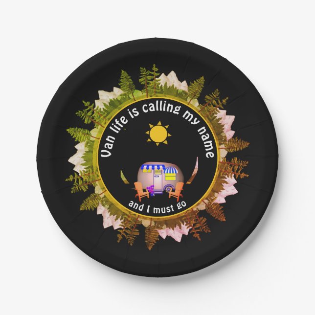 Assiettes En Carton VAN LIFE APPELLE MON NOM Camping Personnalisé (Devant)