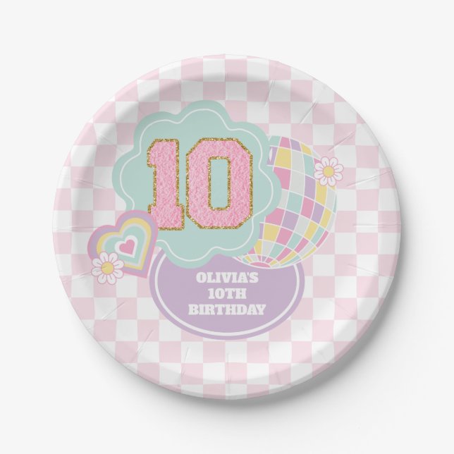 Assiettes En Carton Varsity pastel patch 10e Anniversaire (Devant)