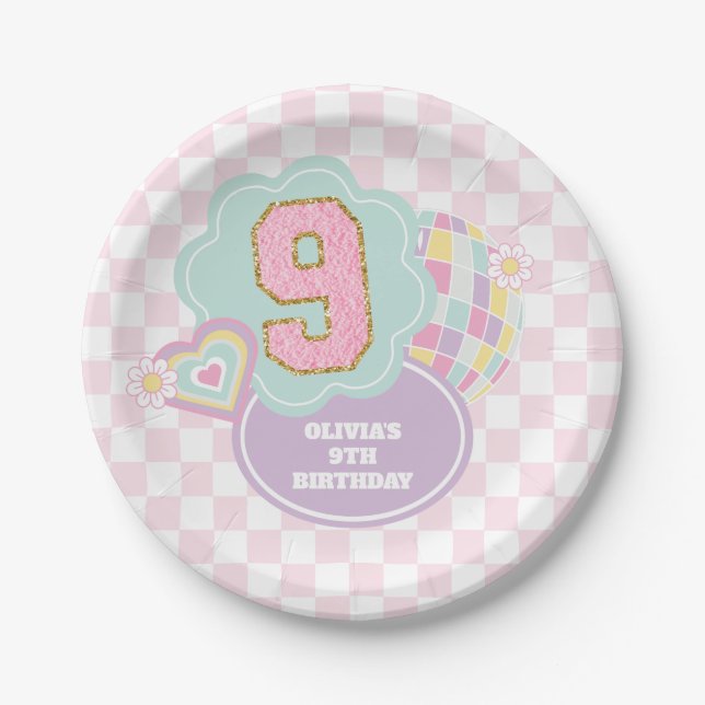 Assiettes En Carton Varsity pastel patch preppy 9e Anniversaire (Devant)