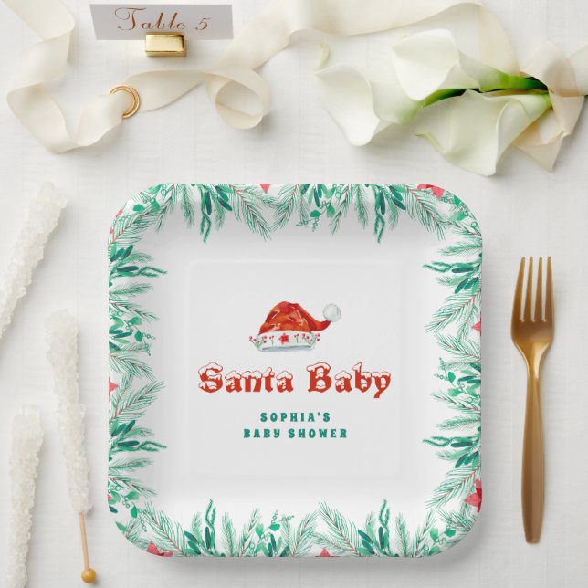 Assiettes En Carton Végétation d'hiver Baby shower de Noël de Santa Ha (Mariage)