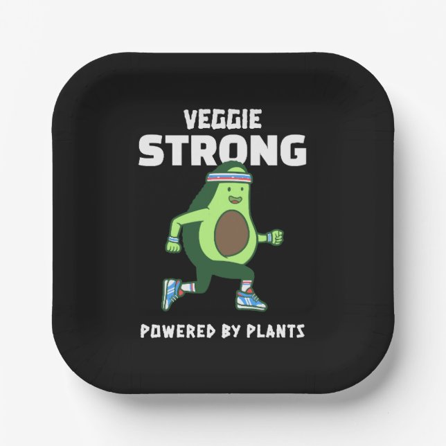 Assiettes En Carton Veggie Strong, Powered by plantes (Recto)
