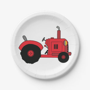 Assiettes En Carton Véhicule tracteur agricole rouge
