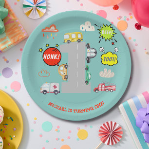 Assiettes En Carton Véhicules à bip de miel premier anniversaire garço