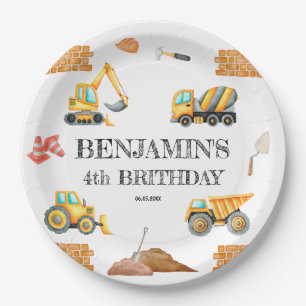 Assiettes En Carton Véhicules de construction Garçon fête d'anniversai