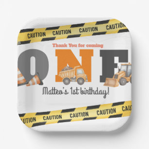 Assiettes En Carton Véhicules de Construction Premier Anniversaire Cam