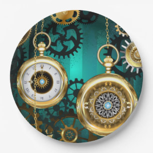 Assiettes En Carton Veille bijoux Steampunk sur un Arrière - plan vert