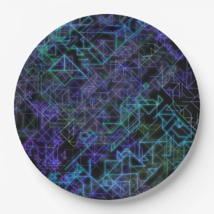 Assiettes En Carton veines cybernétiques, en bleu et vert :