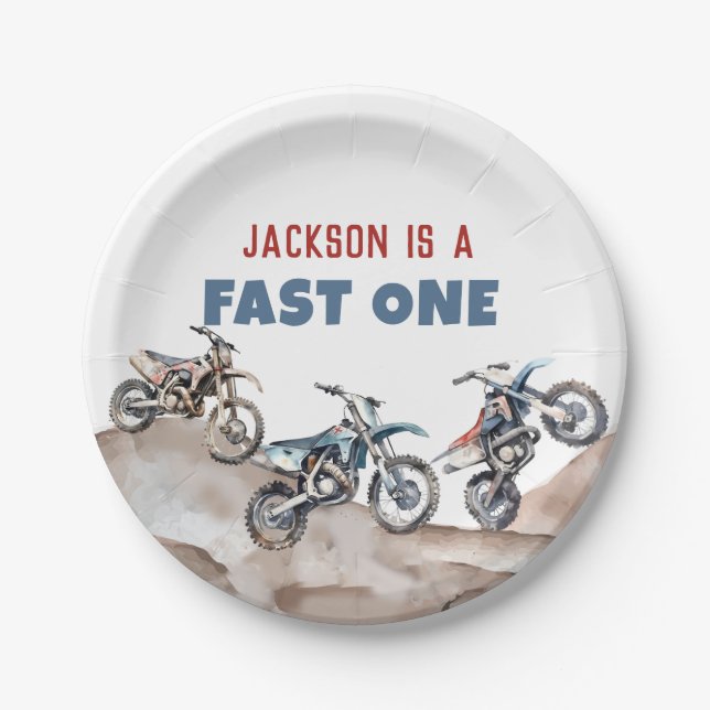 Assiettes En Carton Vélo droit Fast Un Anniversaire Plaques papier (Devant)
