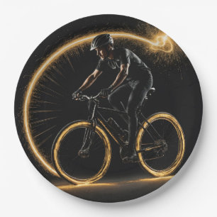 Assiettes En Carton Vélo Neon Glow Or Avec Traces Légères