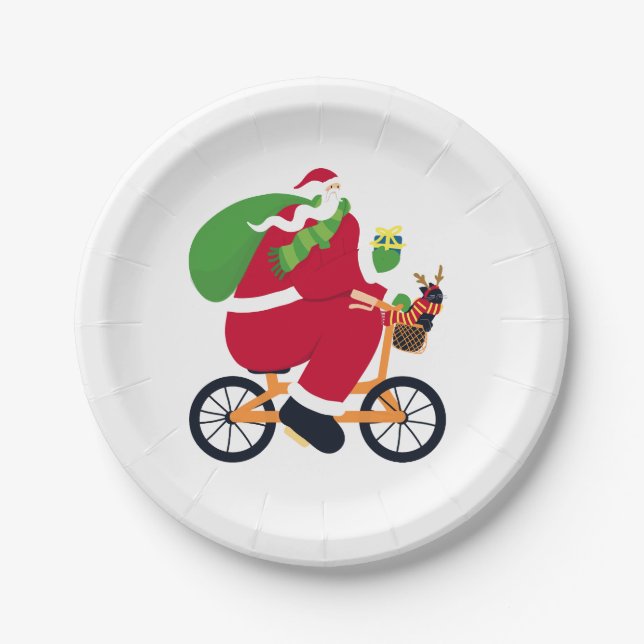 Assiettes En Carton Vélo Santa Claus (Devant)