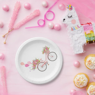 Assiettes En Carton Vélo Whimsical Rose