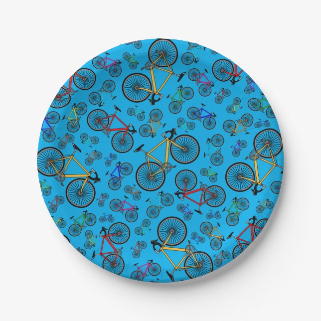 Assiettes En Carton Vélos de route de bleu de ciel (Devant)