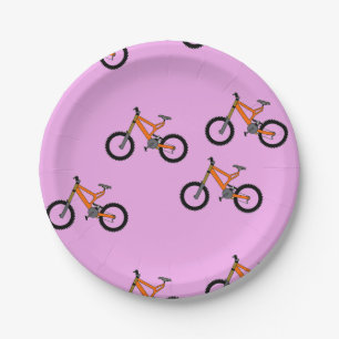 Assiettes En Carton Vélos motif sur rose