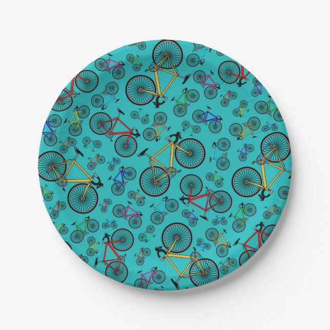 Assiettes En Carton Vélos turquoise (Devant)