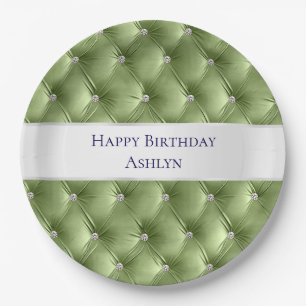 Assiettes En Carton Velours Luxe Glam Vert Sauge