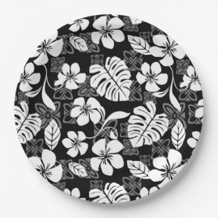 ASSIETTES EN CARTON VENDREDI ALOHA (NOIR ET BLANC)