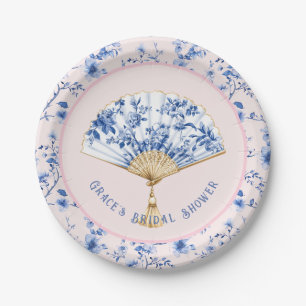 Assiettes En Carton Ventilateur Chinoiserie rose et bleu   Thé nuptial