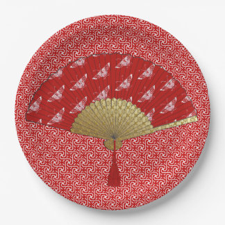Assiettes En Carton Ventilateur déco - Papillons, rouge foncé et blanc