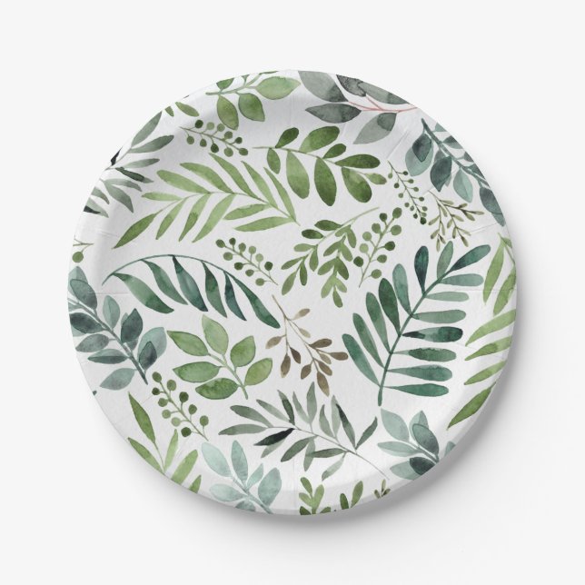 Assiettes En Carton Verdure botanique Feuille Aquarelle (Devant)