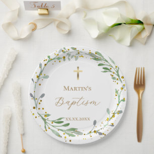 Assiettes En Carton verdure couronne Baptême
