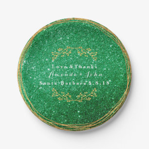 Assiettes En Carton Verdure Emerald Green Gold Parties scintillant Flo