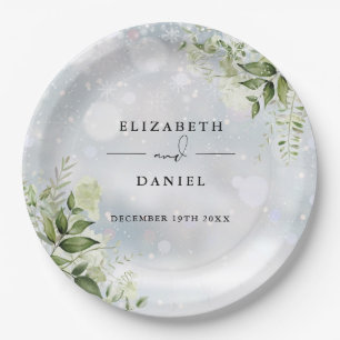 Assiettes En Carton Verdure Floral Élégant Mariage d'hiver