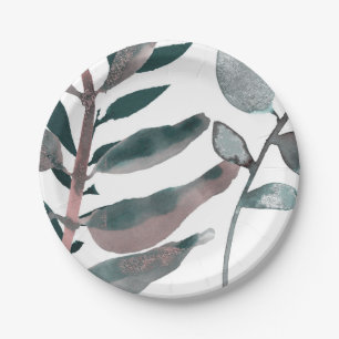 Assiettes En Carton Verdure rustique Bleue Botanique Feuille Aquarelle