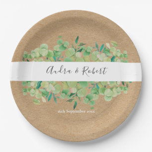 Assiettes En Carton Verdure rustique Eucalyptus Garland Mariage