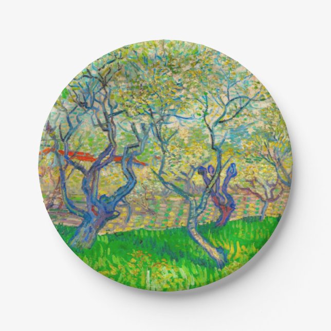 Assiettes En Carton Verger en fleurs de Vincent van Gogh (Devant)