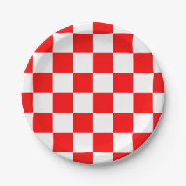 Assiettes En Carton Vérificateurs modernes géométriques rouges blancs 