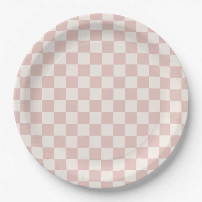 Assiettes En Carton Vérifier Pale Beige À damiers Motif Checkboard (Devant)