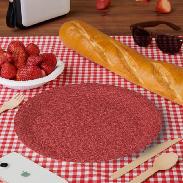 Assiettes En Carton Véritable conception tissée rouge (Pique-nique)