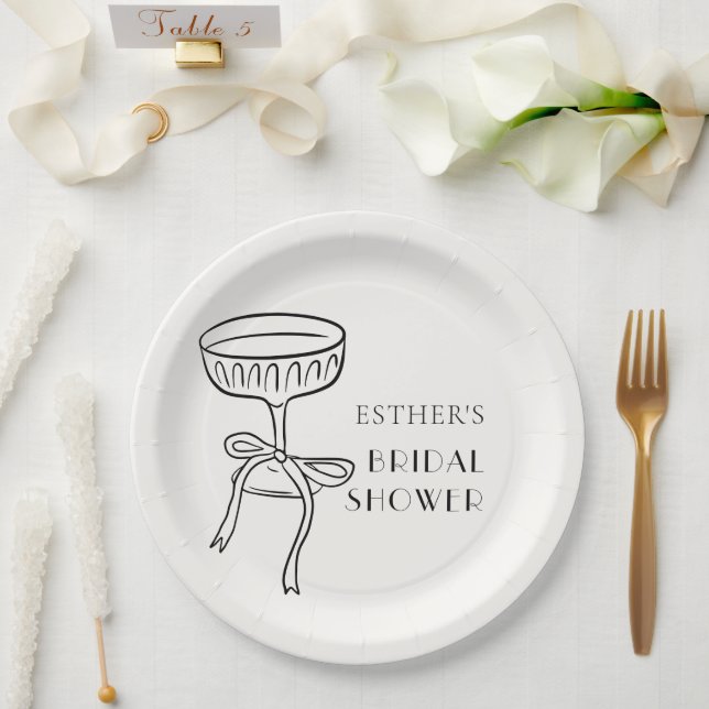 Assiettes En Carton Verre Champagne Avec Fête des mariées Bow (Mariage)