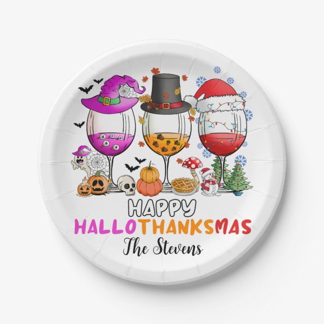 Assiettes En Carton Verre de vin Hallowksmas heureux (Devant)