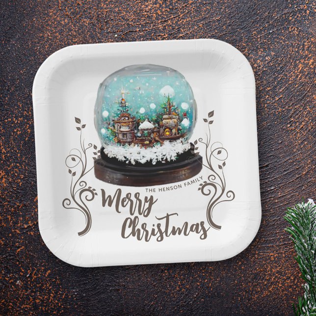 Assiettes En Carton Verre Snowball Village d'hiver Foliing Noël (Créateur téléchargé)