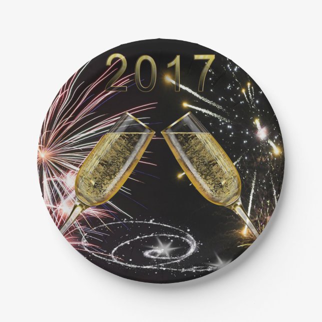 Assiettes En Carton Verres 2017 et feux d'artifice de Champagne (Devant)