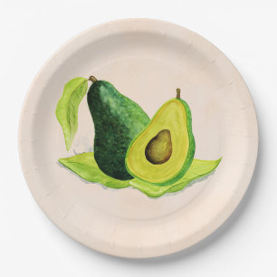 Assiettes En Carton Vert Avocado Fruit à vie morte en aquarelle