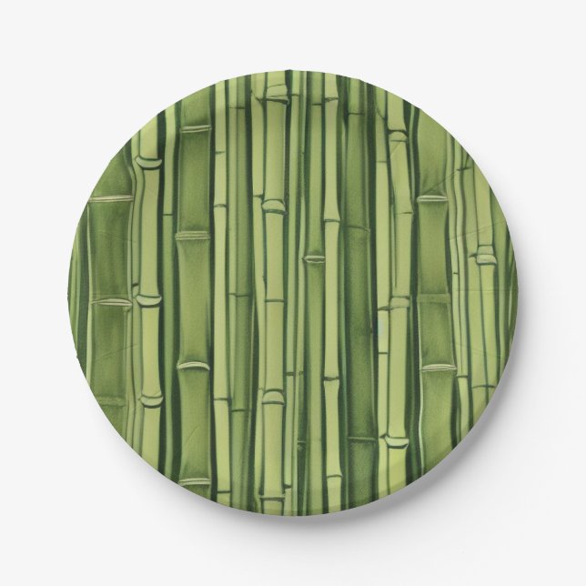 Assiettes En Carton vert bamboo pattern (Devant)
