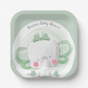 Assiettes En Carton Vert bébé éléphant