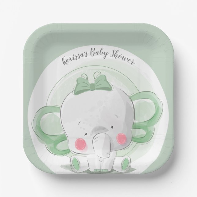 Assiettes En Carton Vert bébé éléphant (Recto)