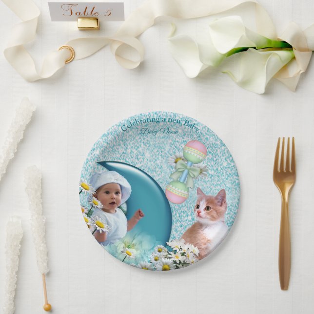 Assiettes En Carton Vert bleu turquoise (Mariage)
