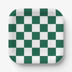 Assiettes En Carton Vert chasseresse et carreaux blancs