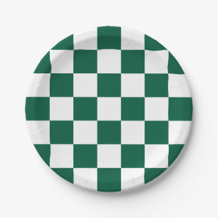Assiettes En Carton Vert chasseresse et carreaux blancs