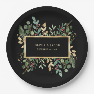 Assiettes En Carton Vert doré Noir | Noël