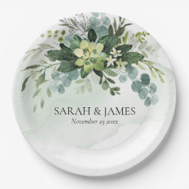 Assiettes En Carton Vert doux Mariage Succulent Floral Botanique