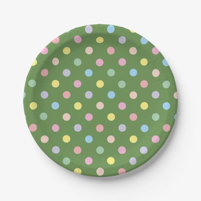 Assiettes En Carton Vert doux Pastel Pois (Devant)