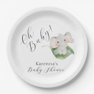Assiettes En Carton Vert éléphant moderne Oh Baby shower
