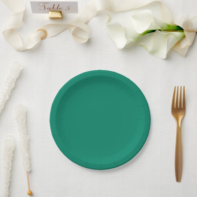 Assiettes En Carton Vert émeraude foncé Bleu couleur solide Design (Mariage)