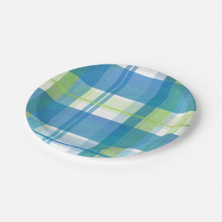 Assiettes En Carton Vert et bleu de plaid de Madras